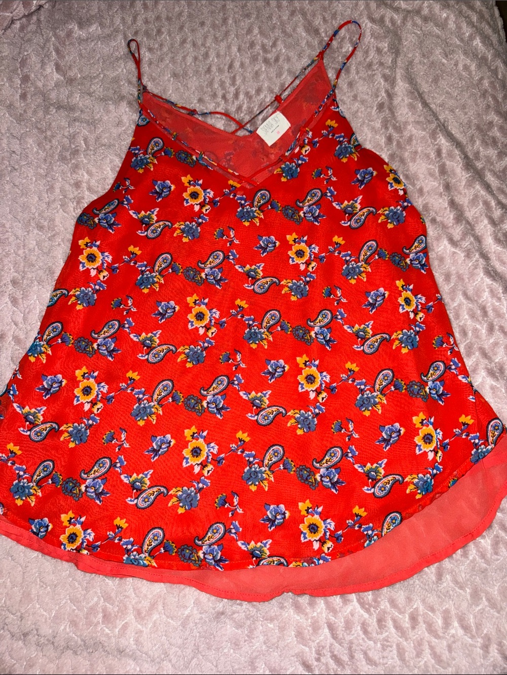 Sienna Sky Red Floral Paisley Spaghetti-Strap Cami